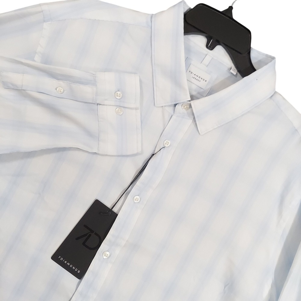 7 Diamonds Legacy‎ Shirt Mens 2XL Duarte Supima Lightweight Blue Striped Button